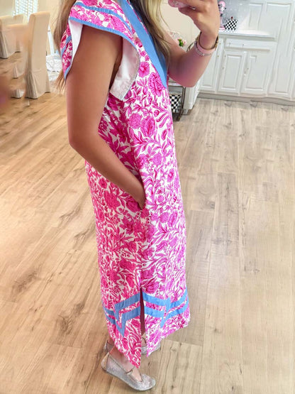 Printed Short Flutter Sleeve Maxi Dress