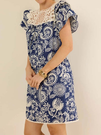 Lace Patchwork Ruffled Mini Dress