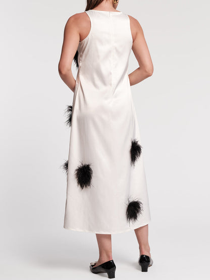Faux-Feather Poof Accents Maxi Dress