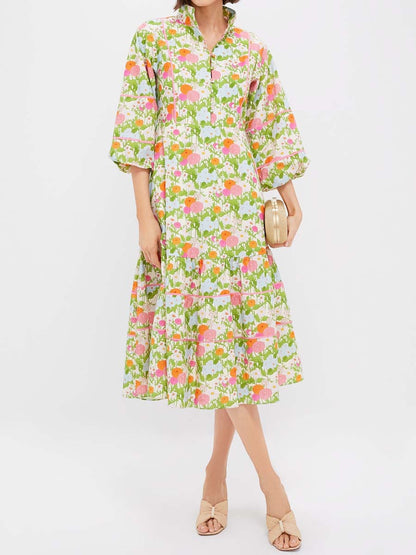 Floral Print Puff Sleeve Maxi Dress