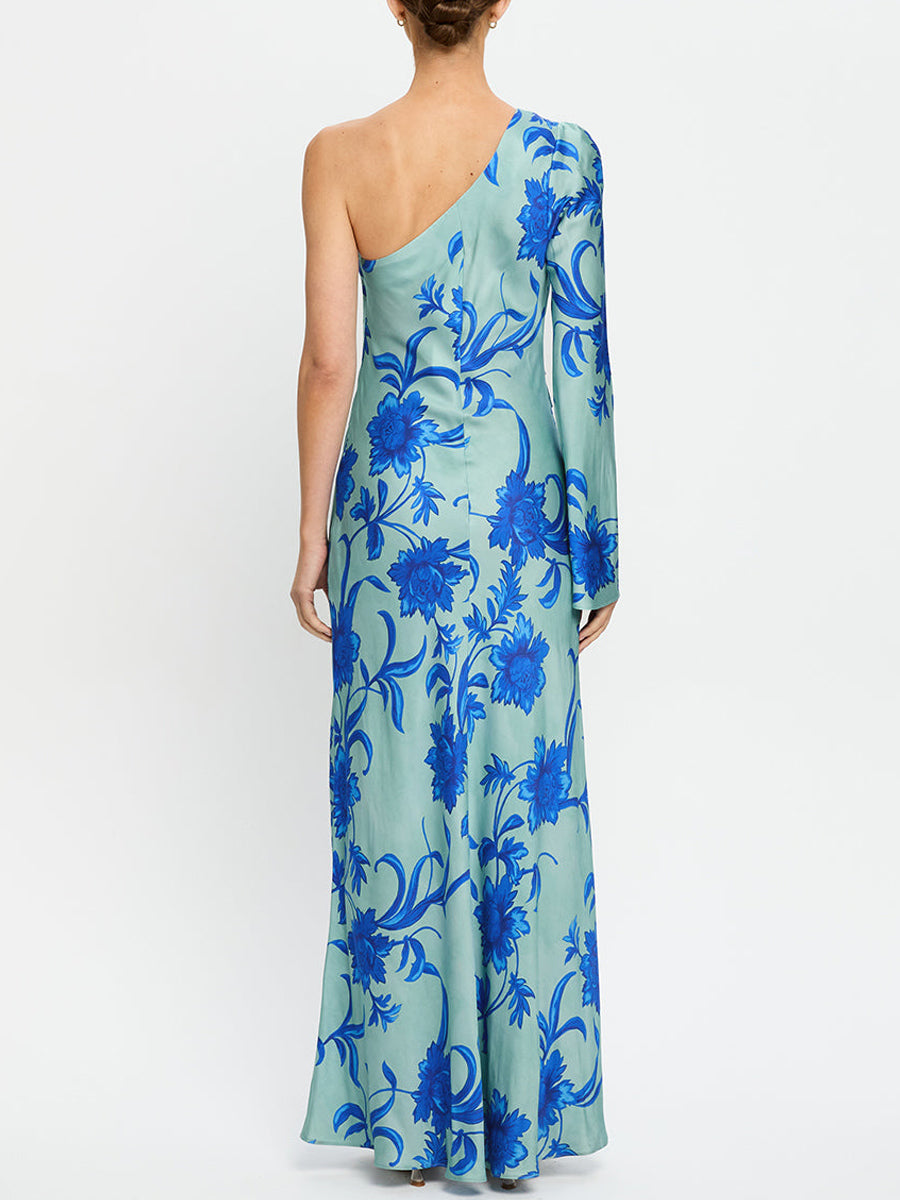 Floral Print One Shoulder Maxi Dress