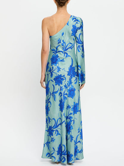 Floral Print One Shoulder Maxi Dress