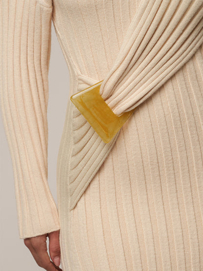 Asymmetric Neck Acrylic Accent Knitted Maxi Dress