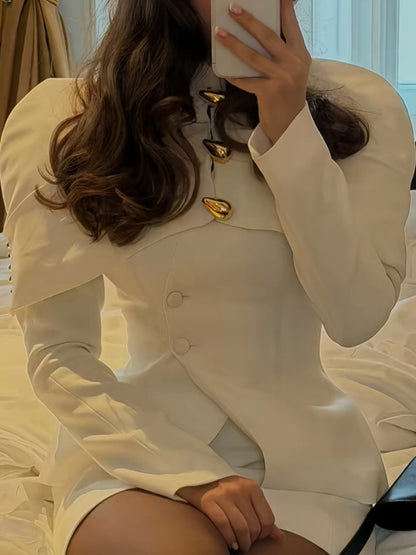 Elegant Metal Button Tight Waist Blazer
