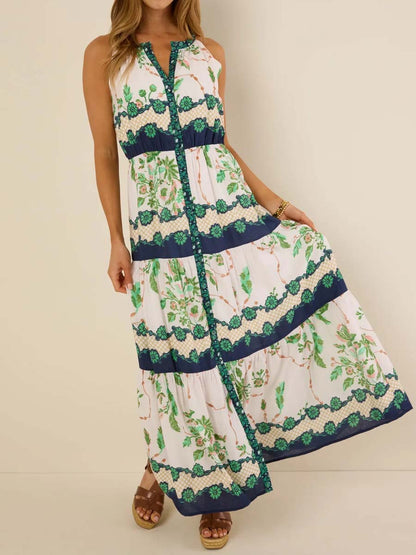 Floral Print Button-front Sleeveless Maxi Dress