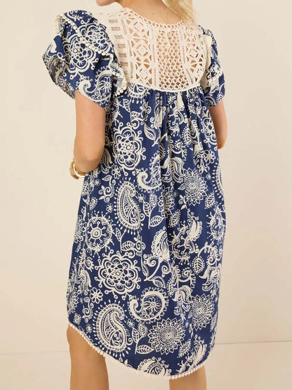 Lace Patchwork Ruffled Mini Dress