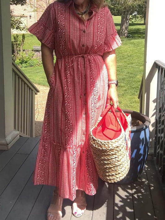 Flowy Flutter Sleeve Printed Dress