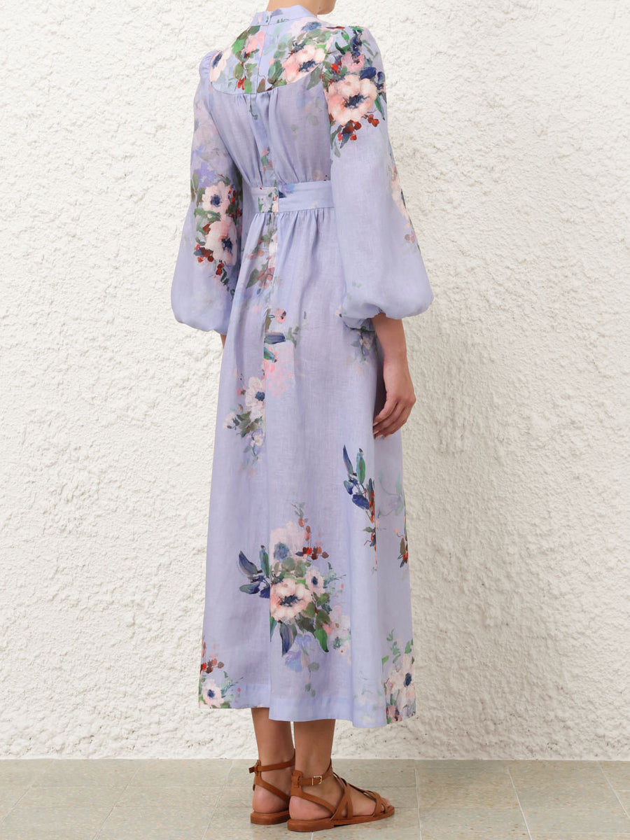 V-neck Blouson Sleeve Printed Dress