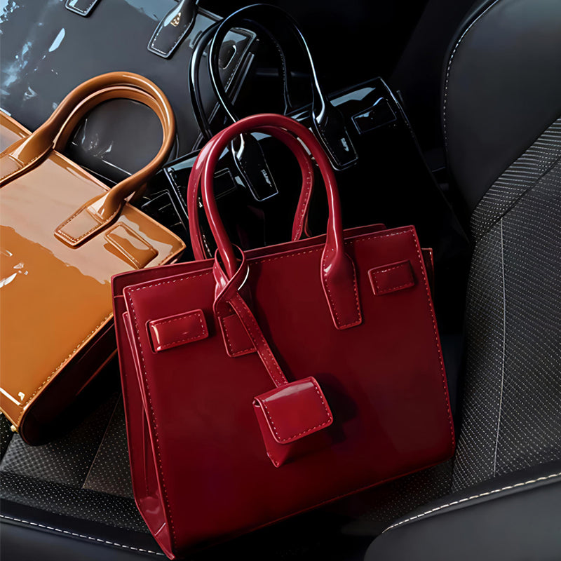 Accordion-style Patent Leather Shoulder Bag Handbag