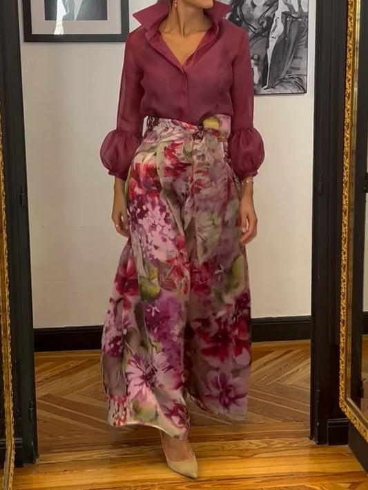 Printed Lantern Sleeve Two Pieces Dress