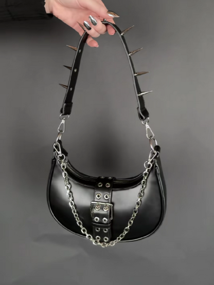 Long Studded Shoulder Strap Metal Chain Shoulder Bag