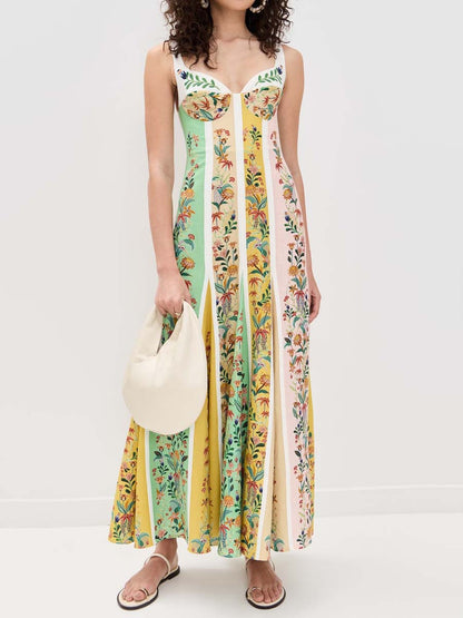 Floral Stripes Multicolor Sleeveless Dress