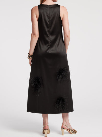 Faux-Feather Poof Accents Maxi Dress