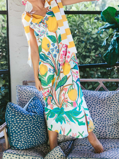 Printed V Neck Sling Dress