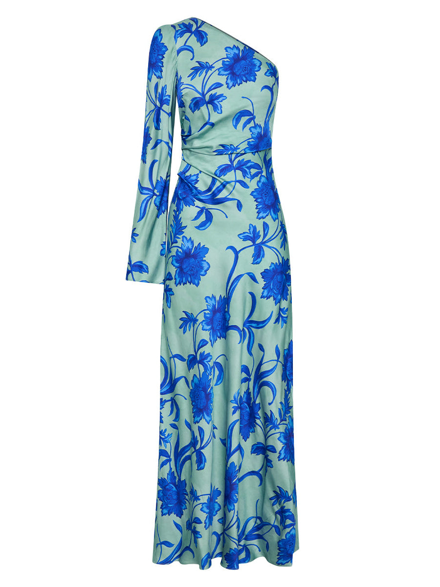 Floral Print One Shoulder Maxi Dress