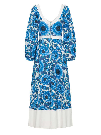 Scoop Neck Long Sleeve Printed Maxi Dress