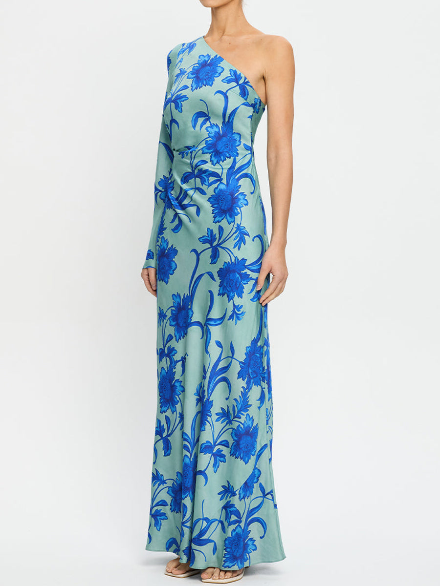 Floral Print One Shoulder Maxi Dress