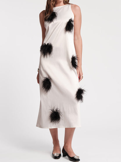 Faux-Feather Poof Accents Maxi Dress