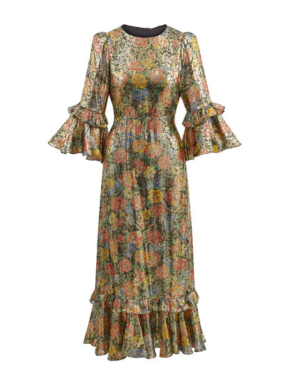 Flouced Hot Stamping Maxi Dress