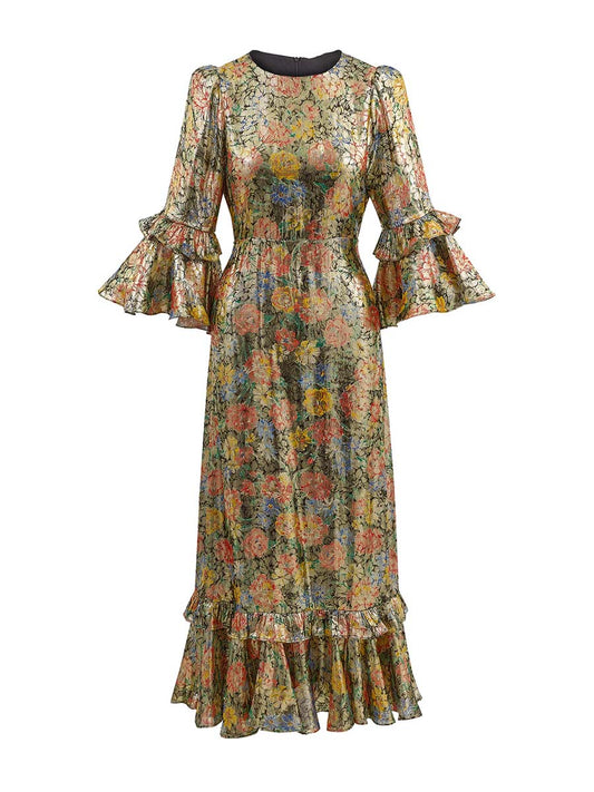 Flouced Hot Stamping Maxi Dress