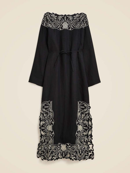 Lace Patchwork Drawstring Waist Maxi Dress