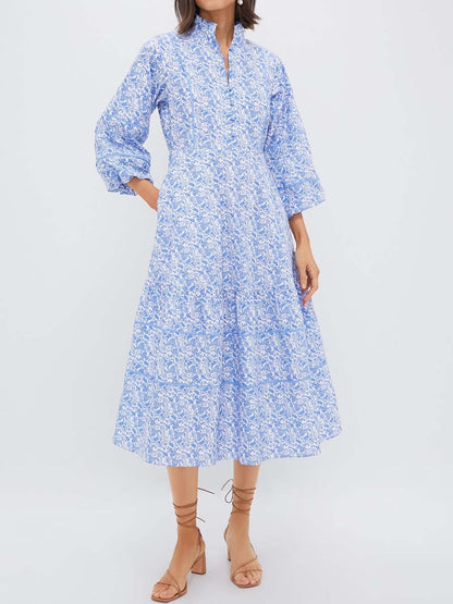 Floral Print Puff Sleeve Maxi Dress