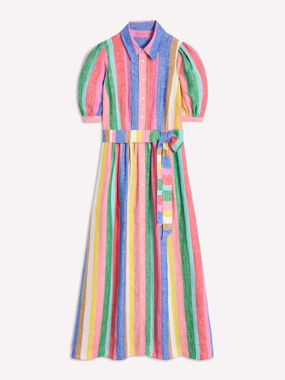 Rainbow Stripe Belted Maxi Dress