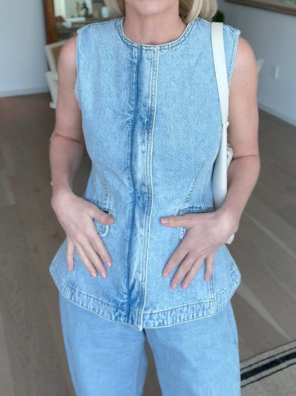 Denim Sleeveless Top & Barrel Leg Jeans