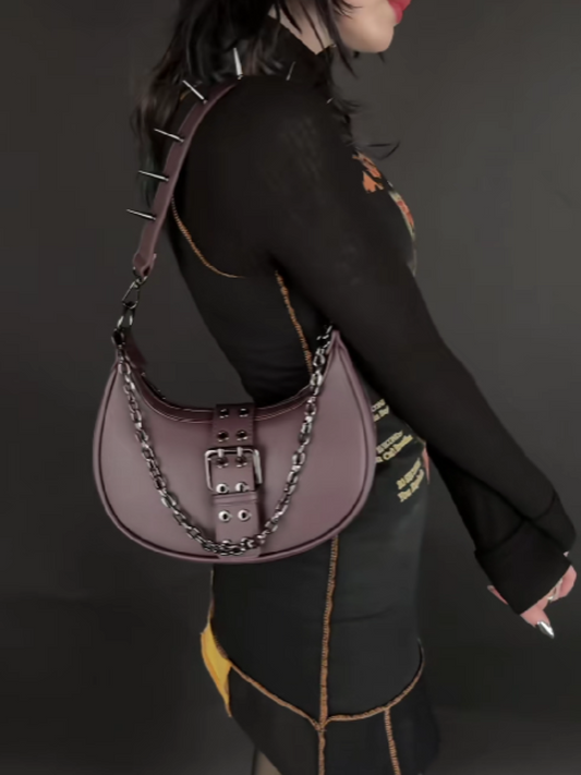 Long Studded Shoulder Strap Metal Chain Shoulder Bag