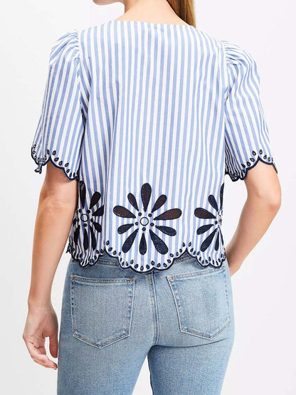 Floral Eyelet Stripe Two Pieces Dress