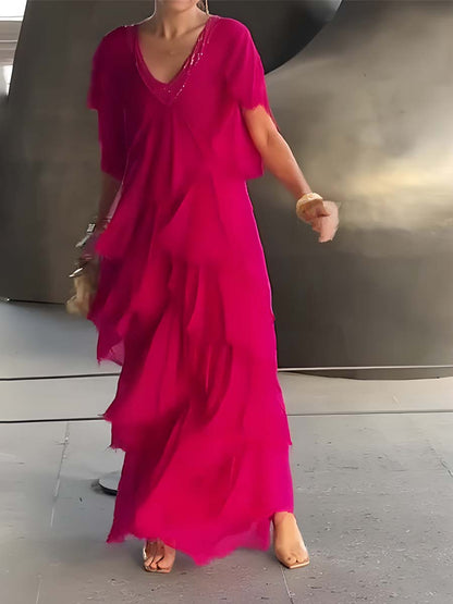 Asymmetric Solid Maxi Dress