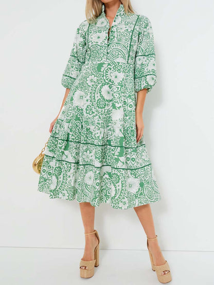 Floral Print Puff Sleeve Maxi Dress