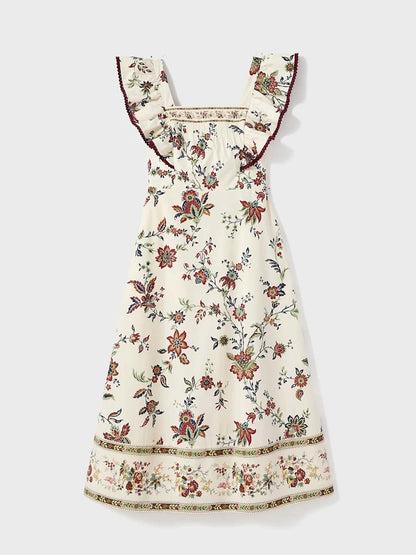 Flutter Sleeve Square Neck Printed Dress