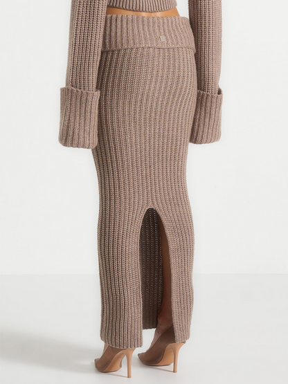 Turtleneck Knitted Skirt Suit