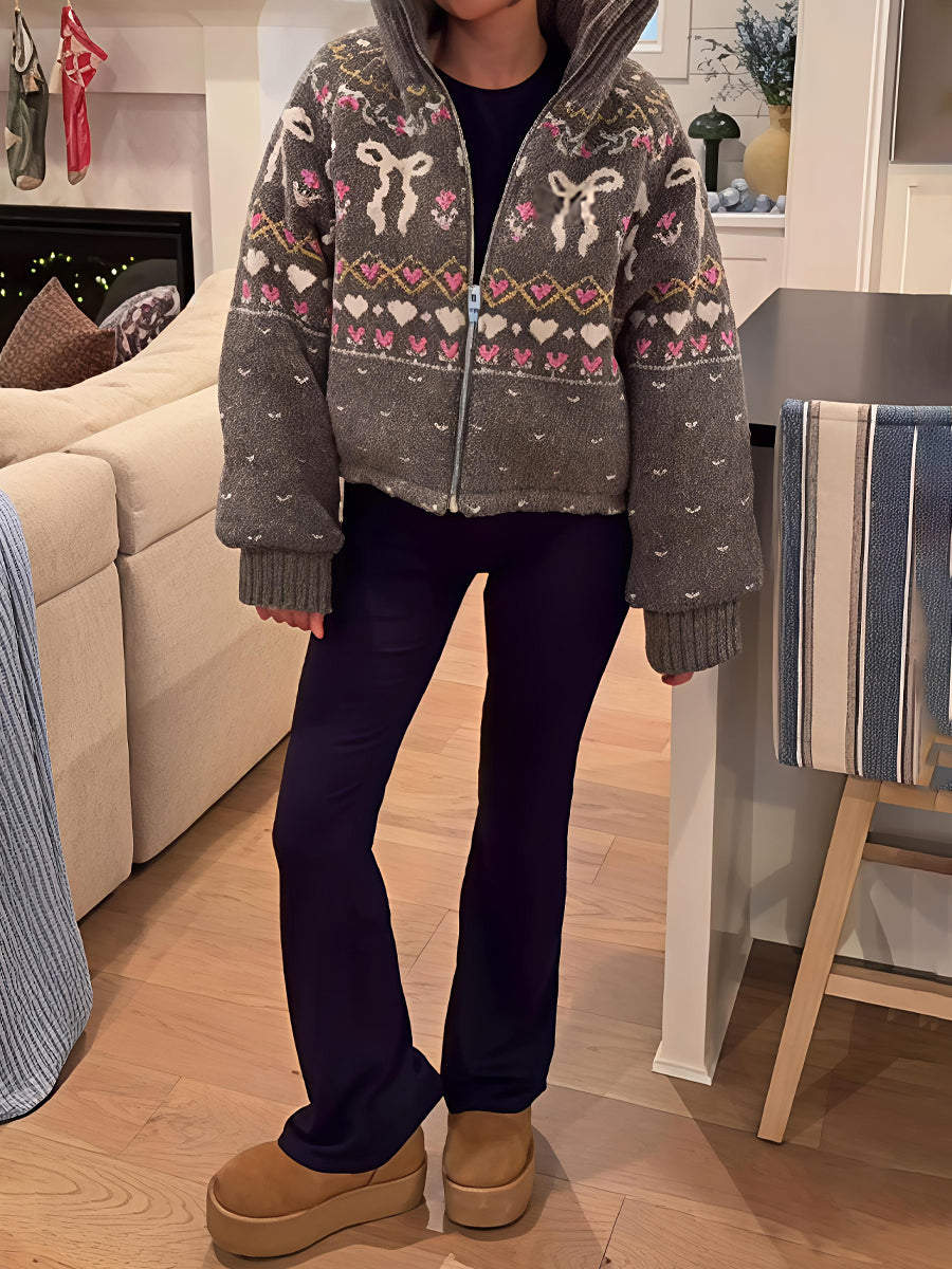 Women's Fair Isle Pattern Drawstring Waist Sweater Jacket