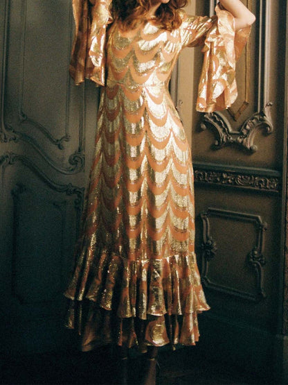 Flouced Hot Stamping Maxi Dress