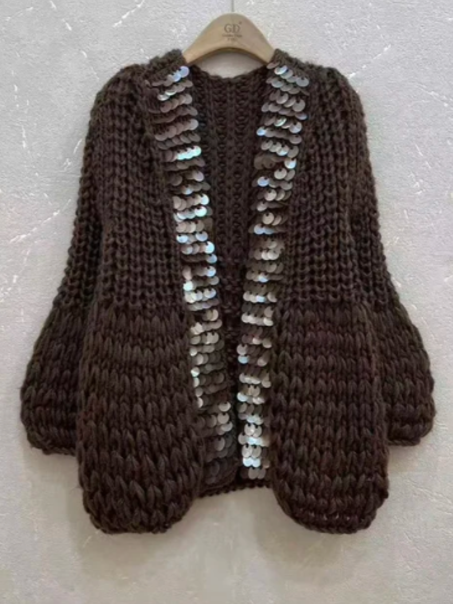 Crocheted Perforated Sequin Cardigan