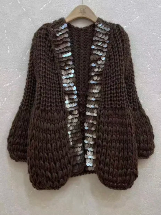 Crocheted Perforated Sequin Cardigan