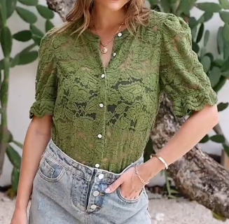 Elegant Lace Short Sleeve Shirt