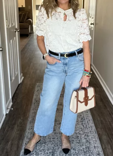 Elegant Lace Short Sleeve Shirt
