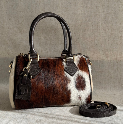 Chic Contrast Cow Crossbody Boston Bag