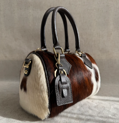 Chic Contrast Cow Crossbody Boston Bag