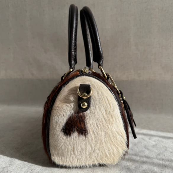 Chic Contrast Cow Crossbody Boston Bag