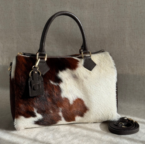 Chic Contrast Cow Crossbody Boston Bag