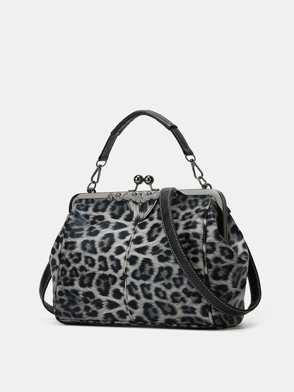 Leopard-Print Metallic Lock Bag