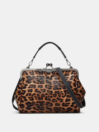 Leopard-Print Metallic Lock Bag