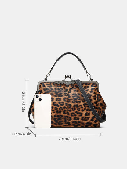 Leopard-Print Metallic Lock Bag