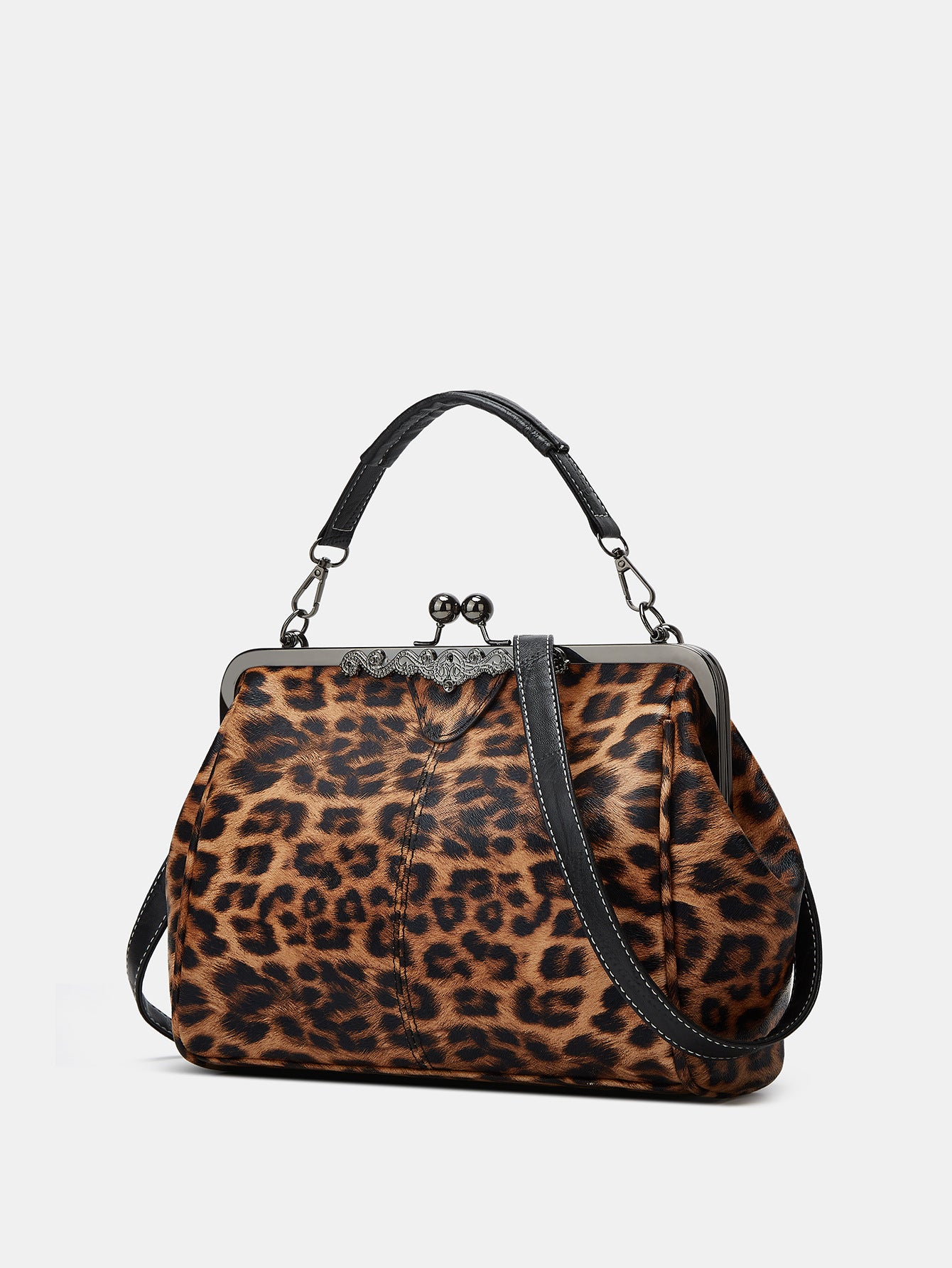 Leopard-Print Metallic Lock Bag