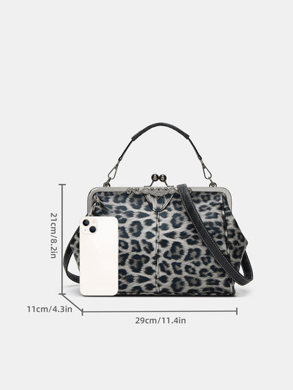 Leopard-Print Metallic Lock Bag