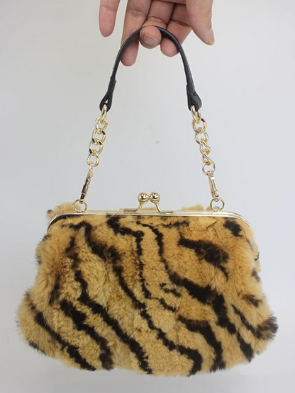 Faux Fur Metal Lock Shoulder Bag